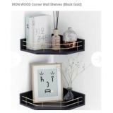NEW Set of 2 Corner Wall Shelves (Black & Gold),