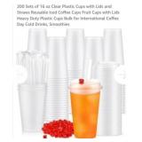 NEW 200 Sets of 16 oz Clear Plastic Cups w/ Lids
