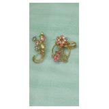 *Estate * (2) Gold Tone Wire Rhinestone Brooches