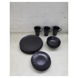 14 Pc Spiderweb Dinnerware Set, Black Matte