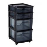 New 4 Drawer Medium Cart Black Plastic Smoke Tint