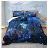 New Queen Size Blue Galaxy Comforter Set