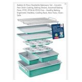 NEW 8-Pc Ceramic Bakeware Set - Teal