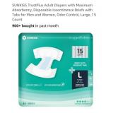 Sunkiss 15 Ct Size Large, Adult Diapers w/