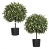 2 New  Artificial Topiary Boxwood Trees 24"