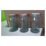3 Early Light Blue Ball Mason Jars with Zinc Lids