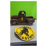 Large Metal Truck & Hanging Metal Sign. Bigfoot