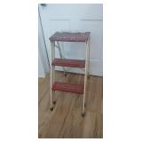 Vintage Metal Red & White Folding Step Stool