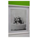 New Monkey in Bathtub White  Framed Print. 16" x