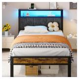 New Twin Size Platform Bed Frame with LED Lights,