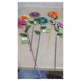 6 New  Metal Flower Garden or Planter Stakes 21"