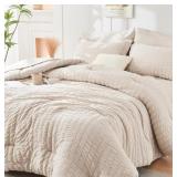 New  Beige Queen Comforter Set Seersucker 7