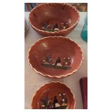 3 PC Nesting Mexican Redware BowlSer