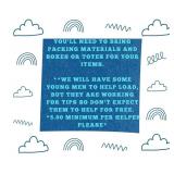 Bring Packing Boxes, Totes, Etc.  PLEASE READ