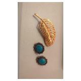 Sancrest Signed Faux Turquoise Earrings Silver