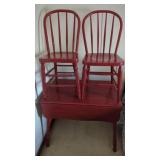 Vintage Red Paint Drop leaf Table & 2 Chairs.