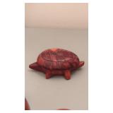 Wood Carved Turtle Trinket Box 5"long