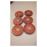 6 Vintage Wood Coasters With InlAy 3"
