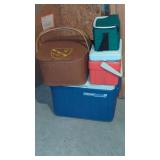 3 coolers & Vintage Picnic Basket