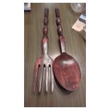 Large Carved Wood Fork & Spoon 26"Long
