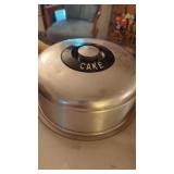 Vintage Aluminum Cake Cover with Glass Tray