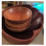 Vintage Teakwood Salad Bowl, 4 Smaller Wood Salad