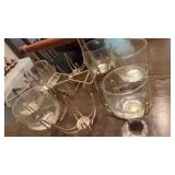Vintage Federal Roly Poly Caddy & 6 Glasses in