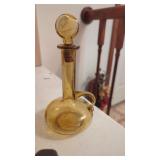 MCM Style Amber Glass Decanter with Stopper 7"
