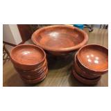 Vintage Large Wood Salad Bowl on Pedestal  & 8 S
