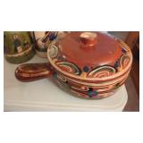 Mexican Red Clay Covered Pot.   8" With Handle.