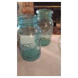 2 Blue Perfect Mason Fruit Jars. ,1 has Glass Lid