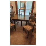 Antique 5 Leg Dining Table and 6 Chairs with  3