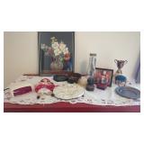 Contents on Top of Red Chest  oil lamp, etc
