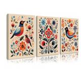 3 PC 16" x 24" Scandinavian Folk Wall Art Nodic