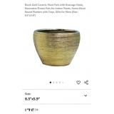 Brush Gold Ceramic Plant Pots with Drainage Hole