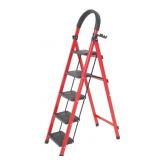 New 5 Step Red Folding Ladder, Portable and