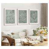 3 New Sage Green Botanical Wall Art Line Drawing