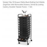 Simply Tidy 10 Drawer Matte Black Rolling Cart