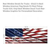 NEW 65" x 22" Back Window American Flag Decal,