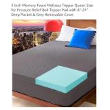 Queen Size 3" Memory Foam Mattress Topper w/ 8" -