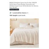 NEW Queen Size Fleece Blanket, Striped Cream