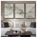 New 3 PC Large Framed Black and Beige Neutral