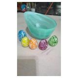 Estate. Turquoise Asymmetrical glass bowl  & 5