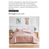 NEW 6 Pc Twin Size Bed in a Bag, Tufted, Blush