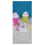 NEW 2 Pk Slushie Maker Cups w/ Spoon Straws, Pink