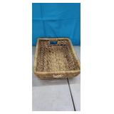 Woven Rattan Basket w/ Handles, 14" x 4.25" x