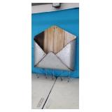Galvanized Wall Organizer w/ 5 Hooks, Wood &
