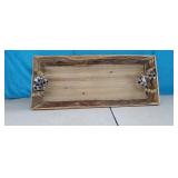 25" Tabletop Decor Wooden Tray w/ Wood Bead