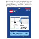 Avery Durable Waterproof 3"x 3" Square Labels,