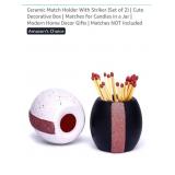 NEW Set of 2 Ceramic Match Holder w/ Strikers -
